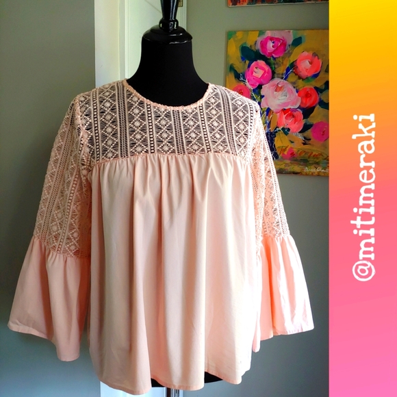Sharagano Crocheted Poplin Top - Picture 1 of 11